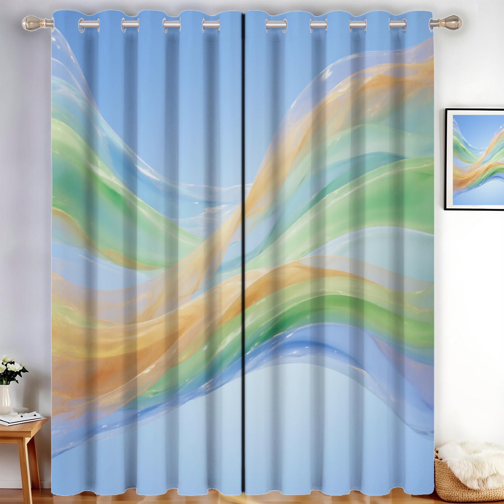 Isolanti Per Camera Da Letto Stampa 3D Curva D'Onda Blu-Verde 2 Pannelli 140X175Cm(L X A) Tende Soggiorno Astratto Moderno Decorazione Motivo Finestra Bambini Tenda Oscuranti Occhielli