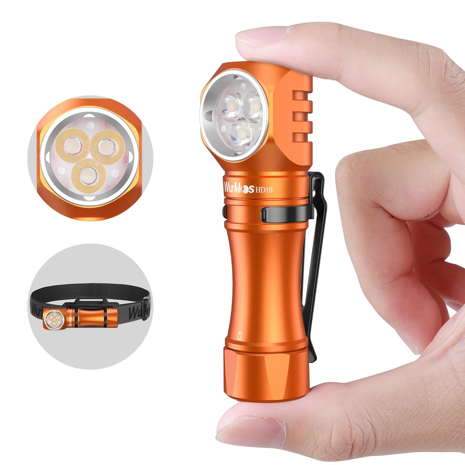 Wurkkos Flashlight Rechargeable 1200 Lumens Small Flashlights with Magnet - HD10 Right Angle Flashlight with Anduril 2.0 RGB UI, IP68 Pocket Flash
