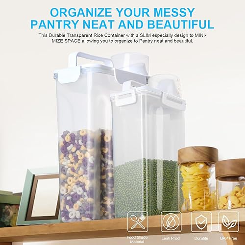 Miniatura 7 de Contenedores herméticos de almacenamiento de alimentos secos de arroz, paquete de 2, dispensador de contenedores de almacenamiento de plástico sin