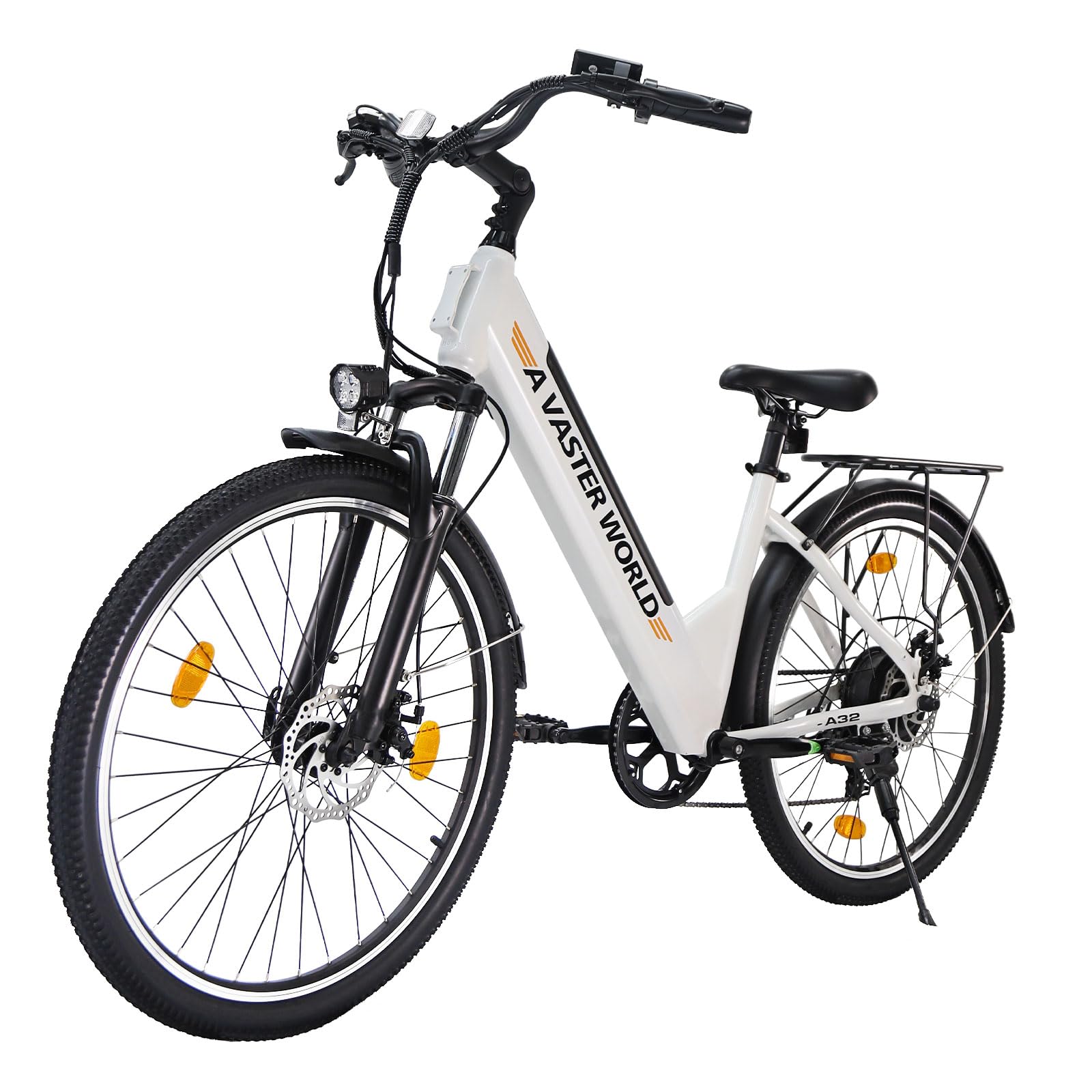 VDL Vélo électrique pour femme - 26" - Batterie 36 V 12,8 Ah - Moteur puissant - Shimano 7 vitesses - Freins à disque - LED - 26 x 1,95 - Blanc