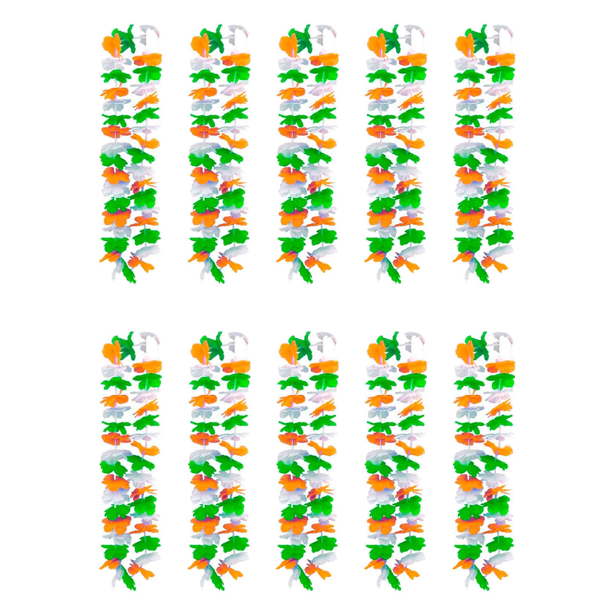 THE REPLICANT Pack de 10 Colliers Hawaïens Saint-Patrick – Fleurs en Tissu Vert Blanc Orange – Accessoire Déguisement Fête Irlandaise, Supporters Rugby Irlande, Soirée Pub & Carnaval – Taille Unique