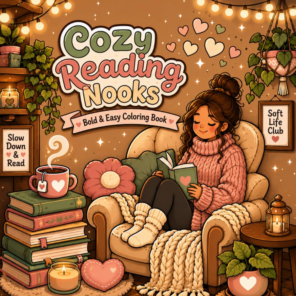 Cozy Reading Nooks: Bold And Easy Coloring Book (Soft Life Coloring Series)