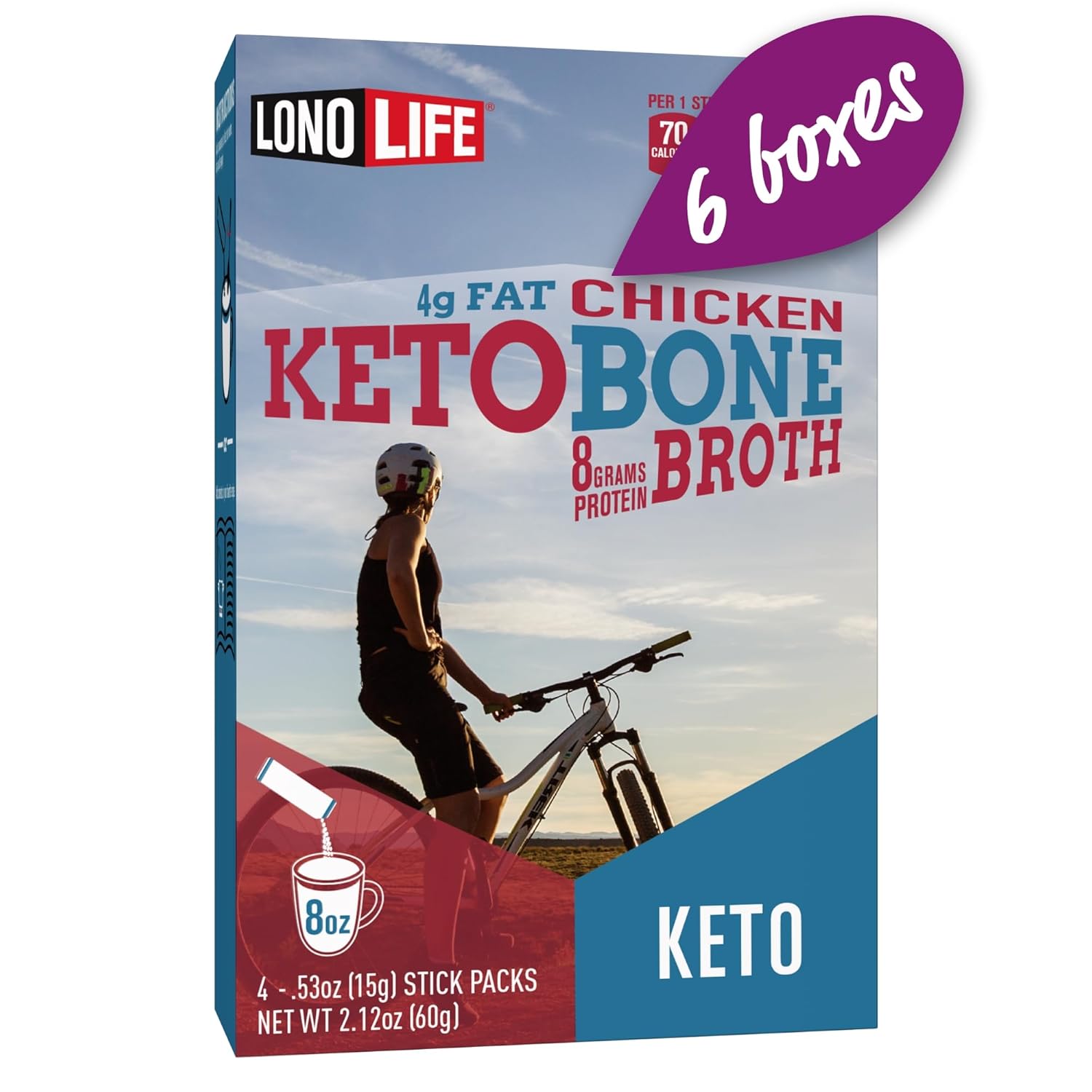 LonoLife Keto Bone Broth Powder (Chicken) – 24 sticks, 10g protein