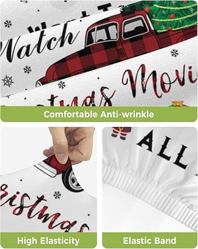 Miniatura 4 de Bar Stool Cover with Back - Stretch Washable Chair Covers I Just Want to Watch Christmas Movies All Day Truck and Snowflake Chairs Slipcover for