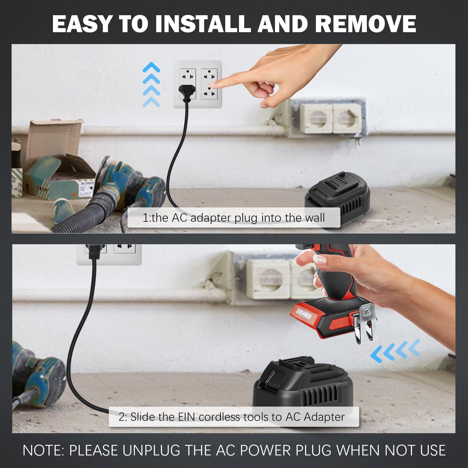 Convertidor CC de 500 W para herramientas Einhell 18 V | Adaptador de corriente CC de 110 V a 18 V CA, adaptador para herramientas de batería Einhell de 18 V.