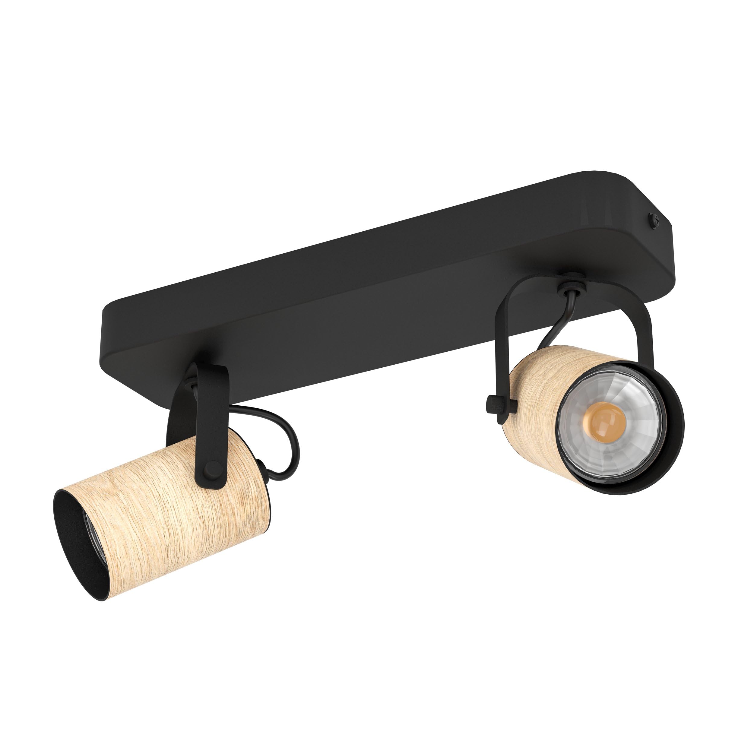 Eglo Cayuca Downlight, Black/Wood Decor, 2-Bulb