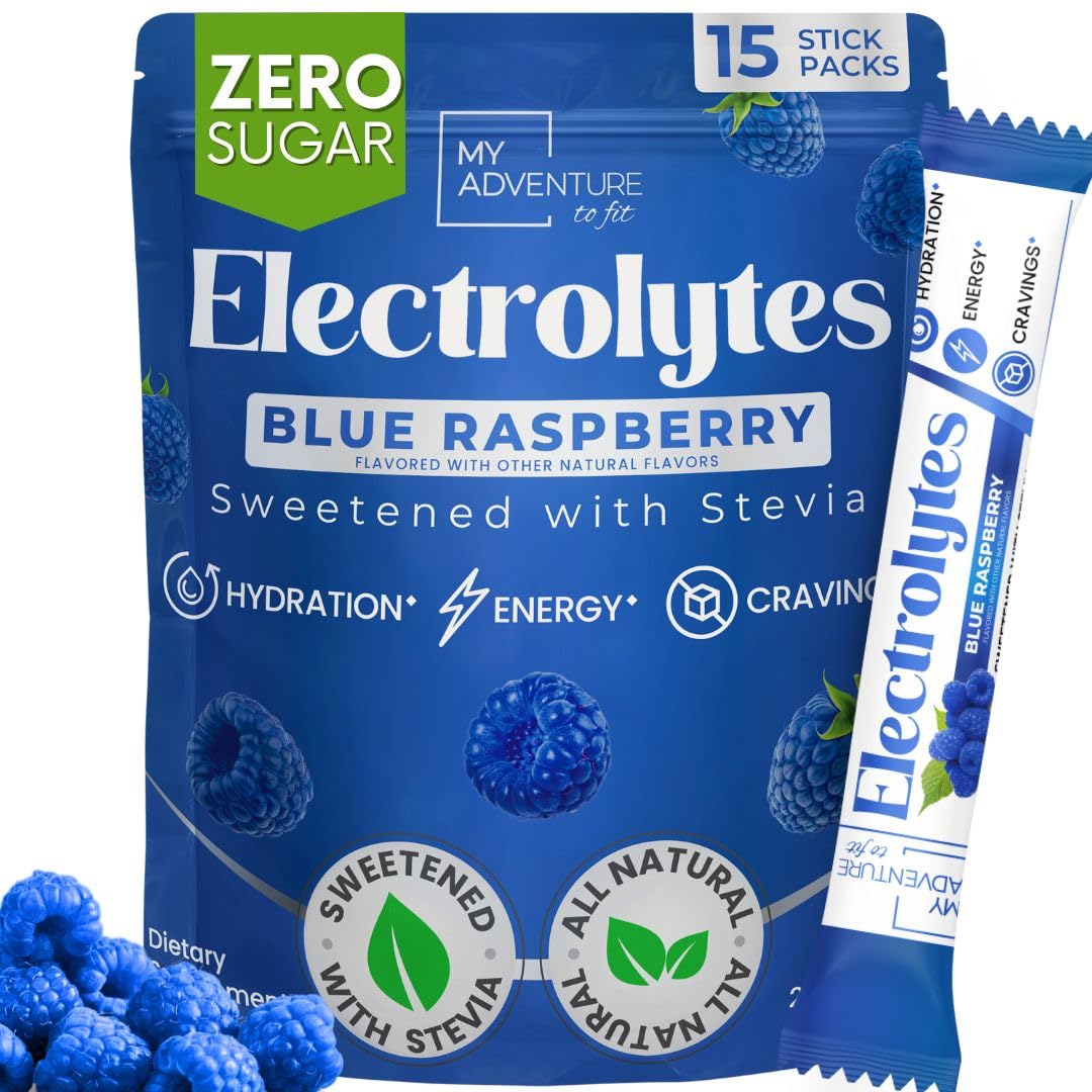 Cero Azúcar - Polvo de Electrolitos de Frambuesa Azul - Hidratación Refrescante - Energía Sin Cafeína - Ingredientes Totalmente Naturales - Vegano, Keto y Paleo - Mezcla de Bebida de Electrolitos en Polvo sin Azúcar - 15 unidades