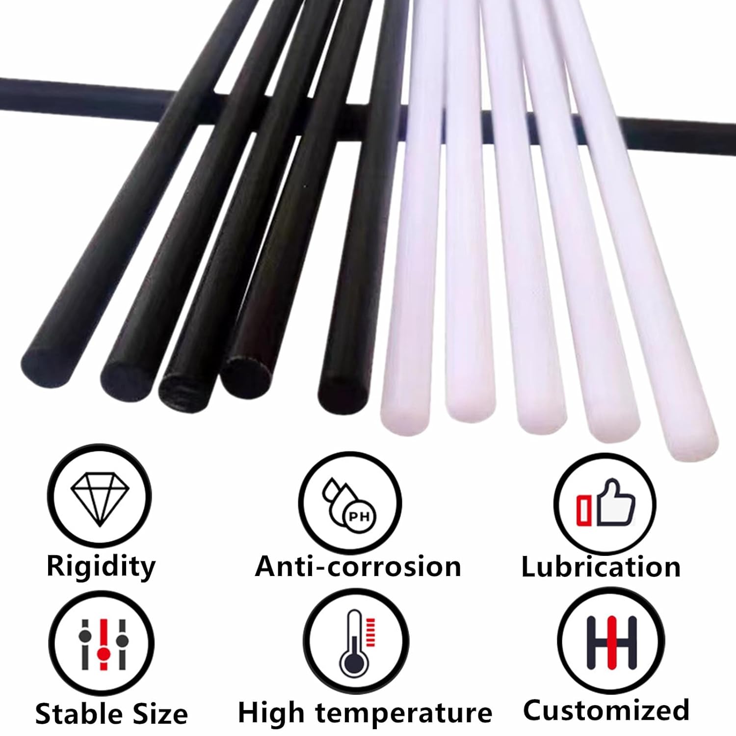 4-Pack Acetal Copolymer Round Rods (POM-C) 2" Diameter – High-Strength Engineering Plastic Rod 10 Inch Length,Perfect for Non-Marring Fixture, Opaque White/Black