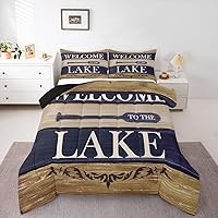 Vista 42 de Lake Life - Juego de edredón de tamaño King, juego de ropa de cama con remo de lago rústico, decoración de casa de lago, regalos para niños, vallas