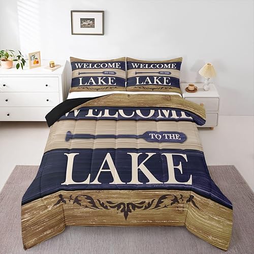 Miniatura 42 de Lake Life - Juego de edredón de tamaño King, juego de ropa de cama con remo de lago rústico, decoración de casa de lago, regalos para niños, vallas