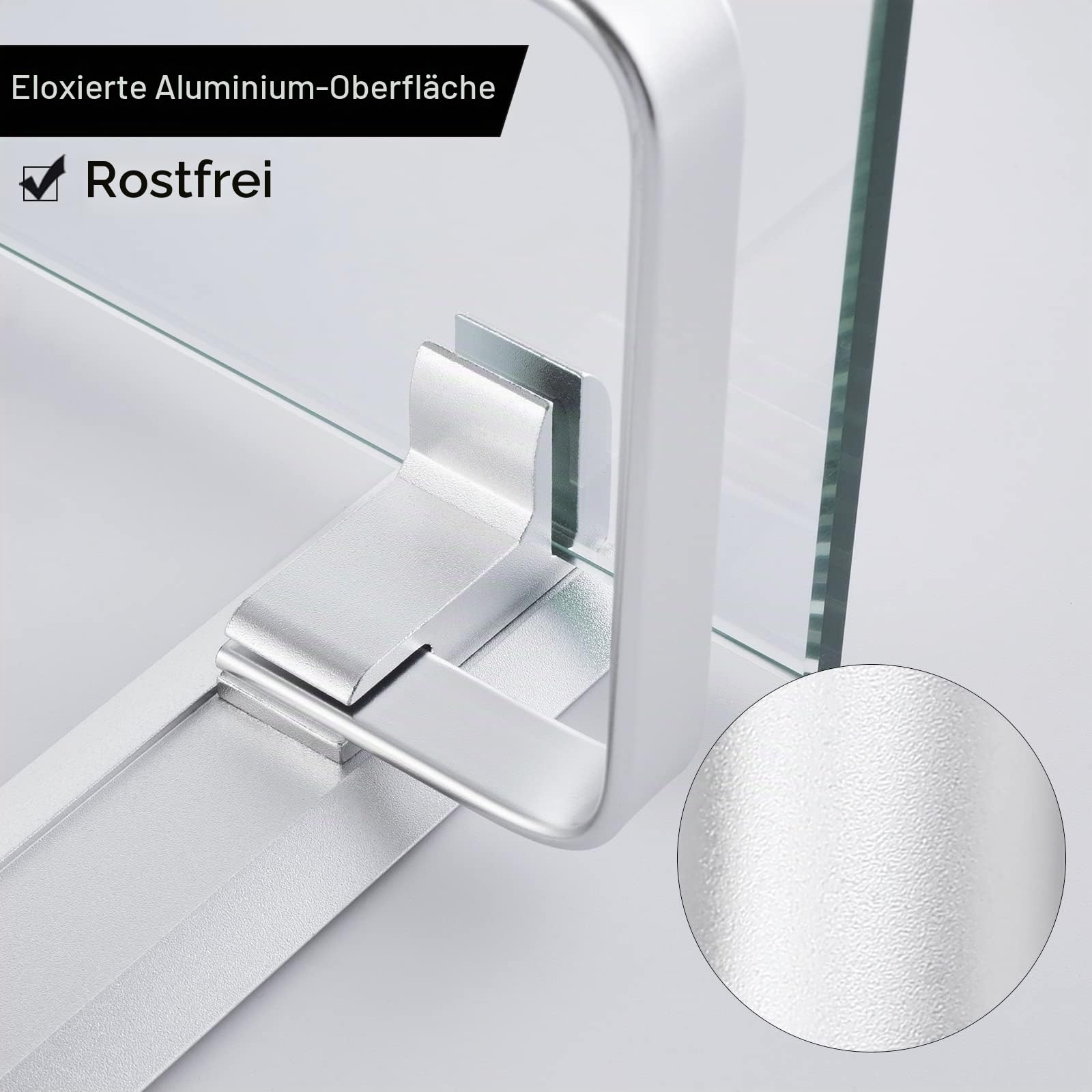 KES Glasregal Duschablage 35 cm, Glas Badregal 8mm Hartglas Badezimmer Regal Wandregal Dusche Ablage Sicher Wandmontage Aluminium Silber, A4126B