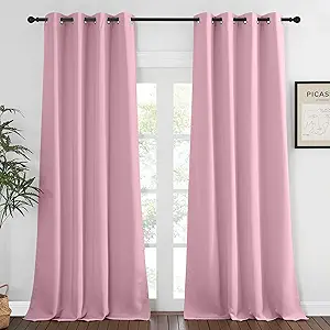 NICETOWN Blackout Room Darkening Window Curtain - Thermal Insulated Solid Grommet Blackout Patio Door Curtain/Drape for Living Room (Rouge Pink, 1 Panel, 52 by 95-inch)