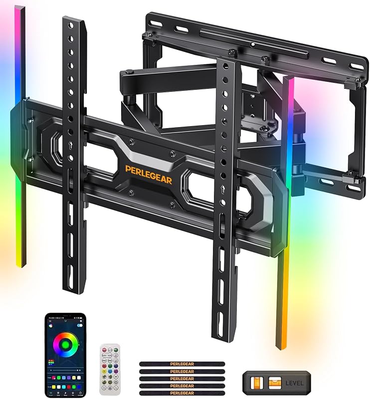 Perlegear PGMF20 TV fali tartó LED világítással 26-65 colos tévéhez, 45 kg terhelhetőség