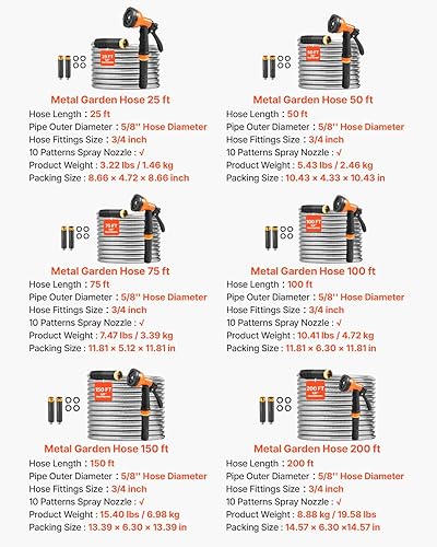 Miniatura 7 de VEVOR Manguera de jardín de metal de 100 pies – Manguera de agua de acero inoxidable resistente, flexible, sin torceduras ni enredos, resistente a
