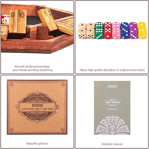 Miniatura 5 de AMEROUS Juego de dados de 1 a 6 jugadores mejorado, juego de mesa de madera con 16 dados para niños y adultos, aula familiar, fiesta en casa o pub