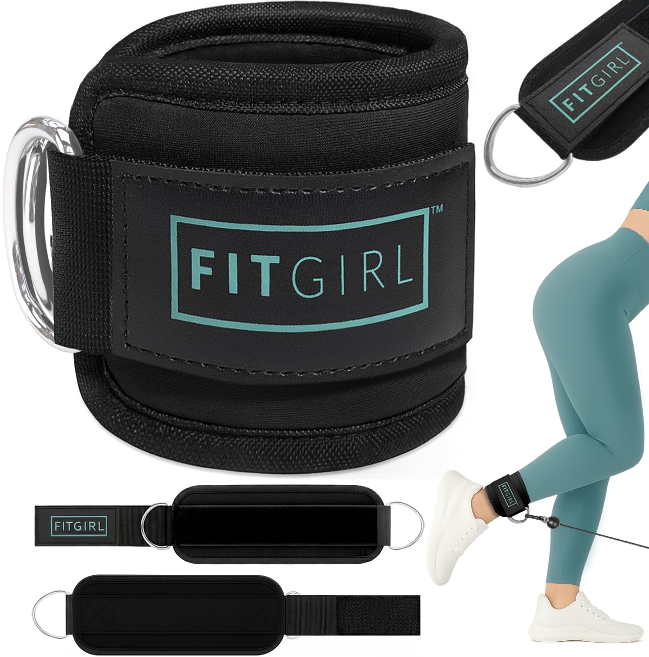 FITGIRL - Ankle Strap for Cable Exercise Machines, Workout Cuff Attachment for Home & Gym, Glutes Workouts - Kickbacks, Leg Extensions, Hip Abductors, for