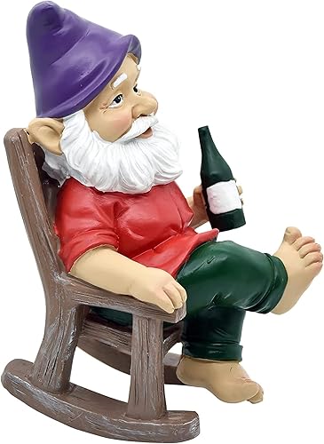 Miniatura 3 de nezababy Gnomo de jardín divertido, estatuas para exteriores, escultura traviesa, decoración inapropiada para beber cerveza, mecedora, gnomo para