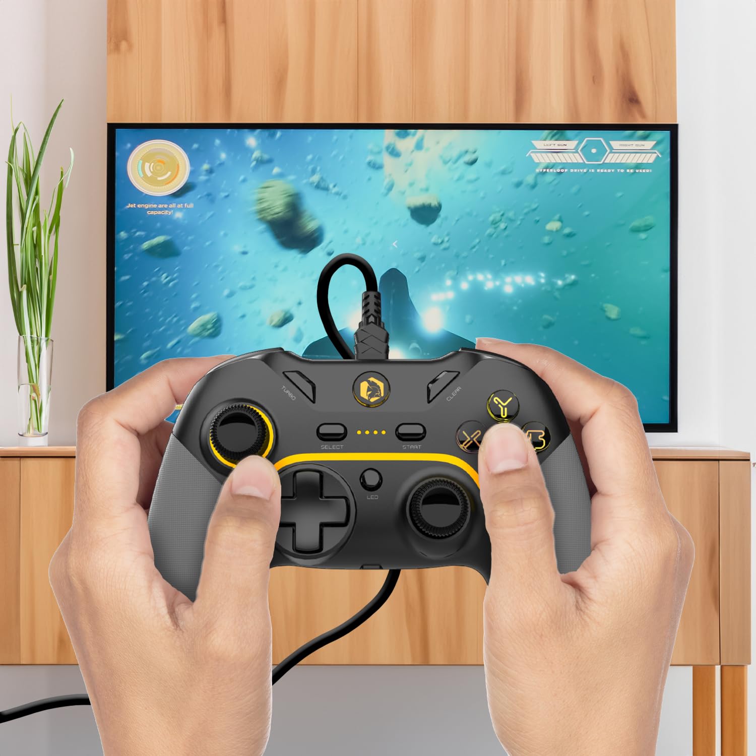 EMPIRE GAMING – Przewodowy kontroler gier Gamepad – PC/PS3/Switch – Tryb makro/Tubo – Podwójna wibracja – Port audio 3.5 mm – Ergonomiczny – Kabel USB 1.8