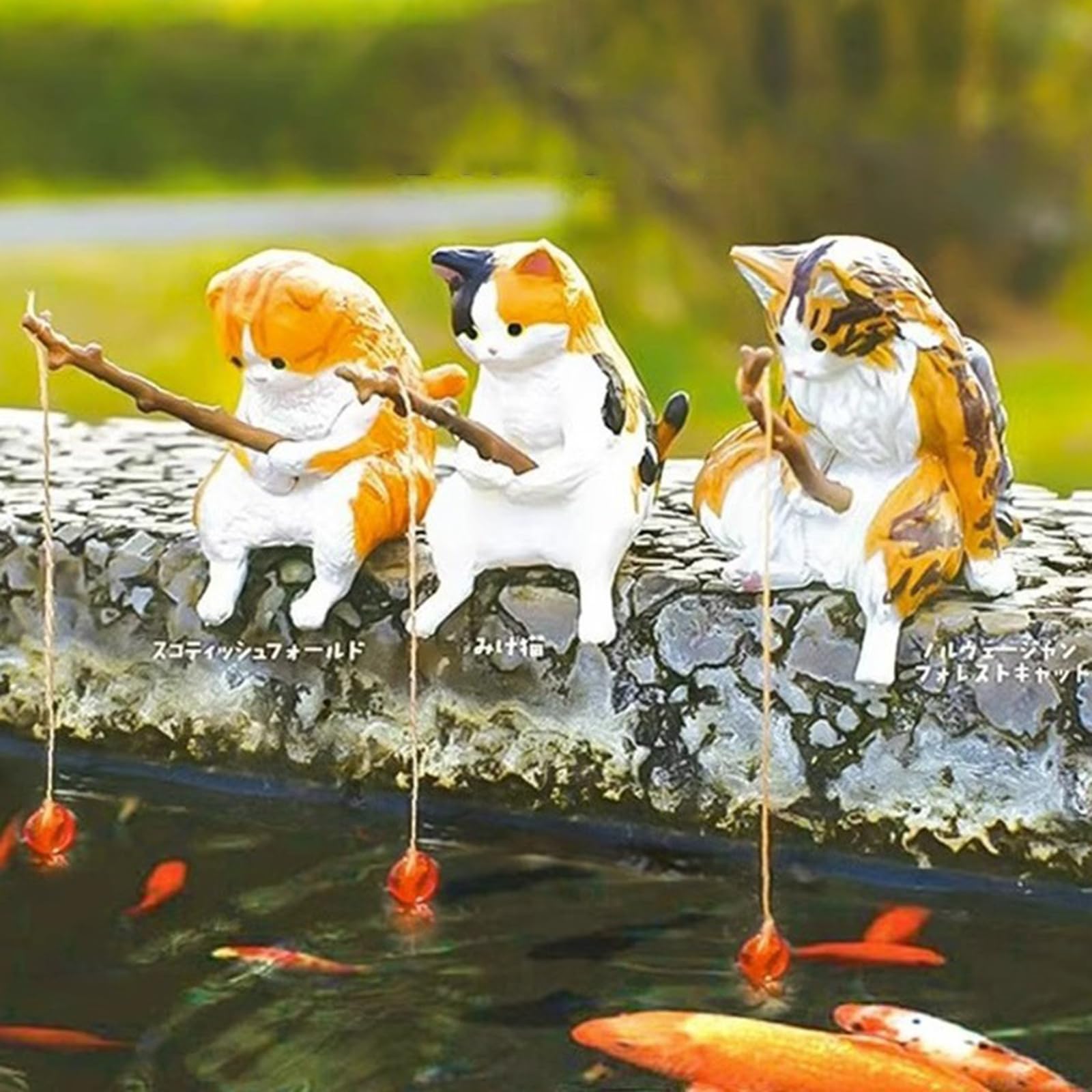 Amazon.co.jp: 猫 置物 小さい 庭 玄関 猫 釣り 置物 猫が釣りしてる