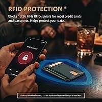 Vista 207 de Buffway - Billetera delgada minimalista de cuero con protección RFID para hombre y mujer Café Lichee