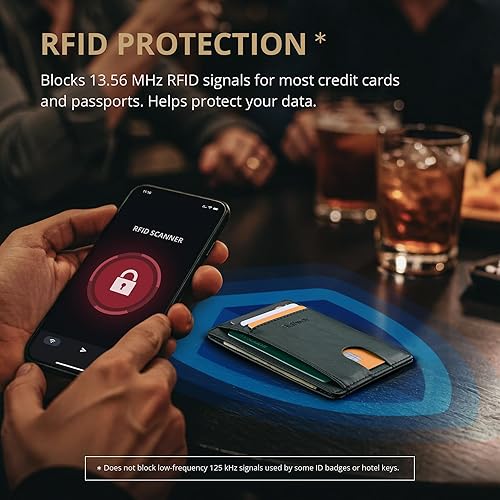 Miniatura 190 de Buffway - Billetera delgada minimalista de cuero con protección RFID para hombre y mujer