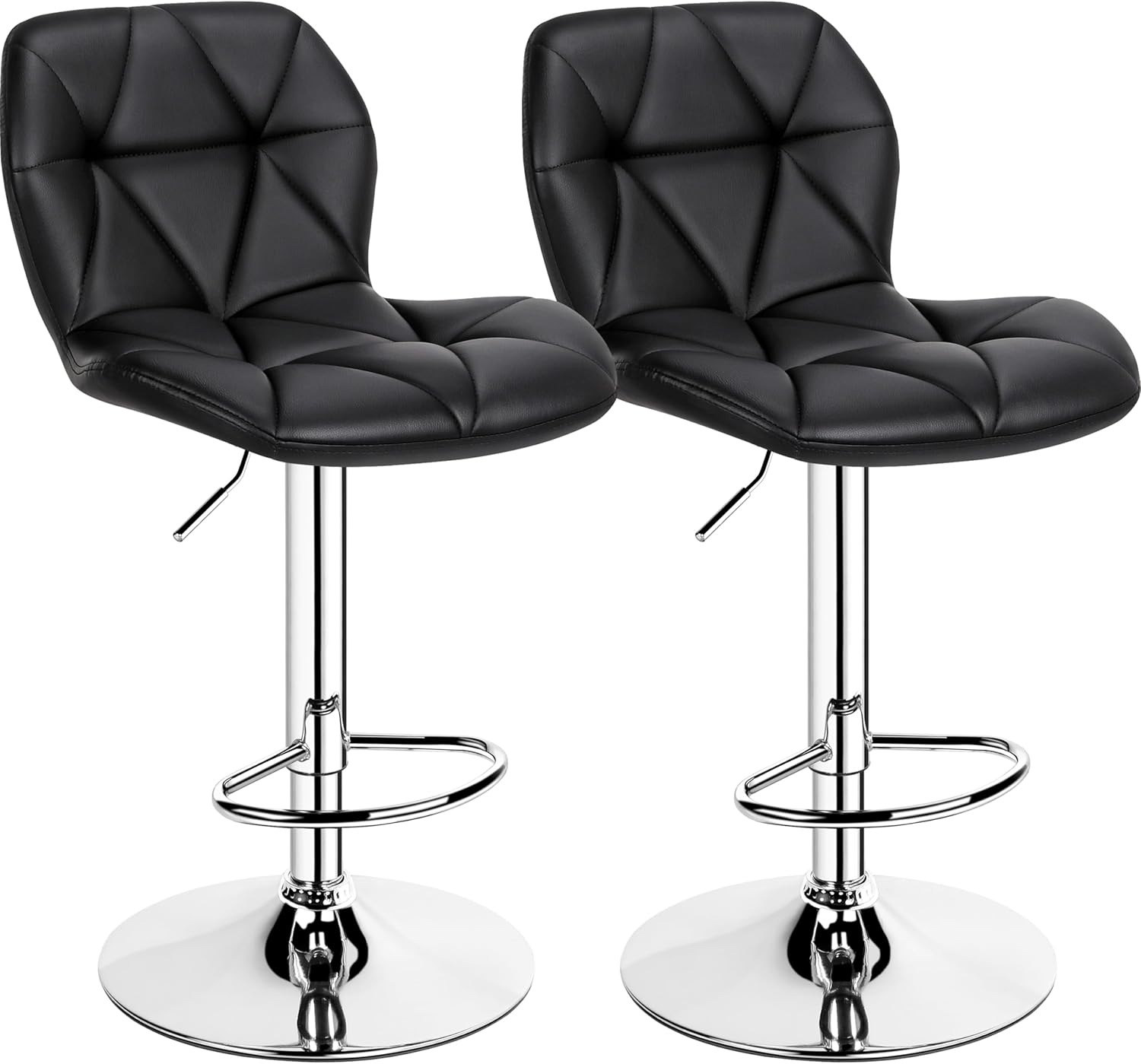 Yaheetech Bar Stools Set of 2, Modern Adjustable Kitchen Island Chairs, Black PU Leather Swivel Counter Stools for Bar, Kitchen Counter, Black