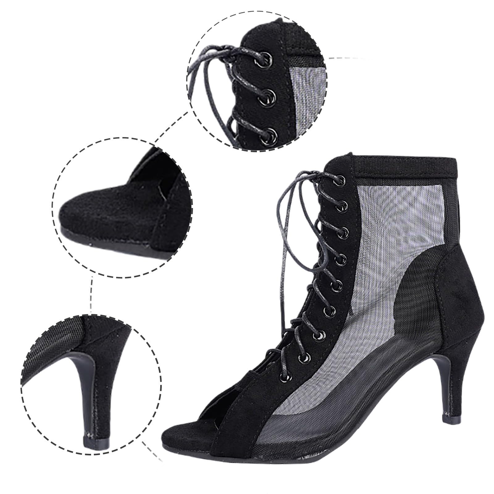 Scarpe da Ballo Donna Heels Dance Shoes Class Bootie Scarpe con Tacco Alto Sexy in Rete, Eleganti Decollete Scarpes Tacco Punta Aperta Tacchi Heels per Dance Performance Feste Giornaliere e Serali
