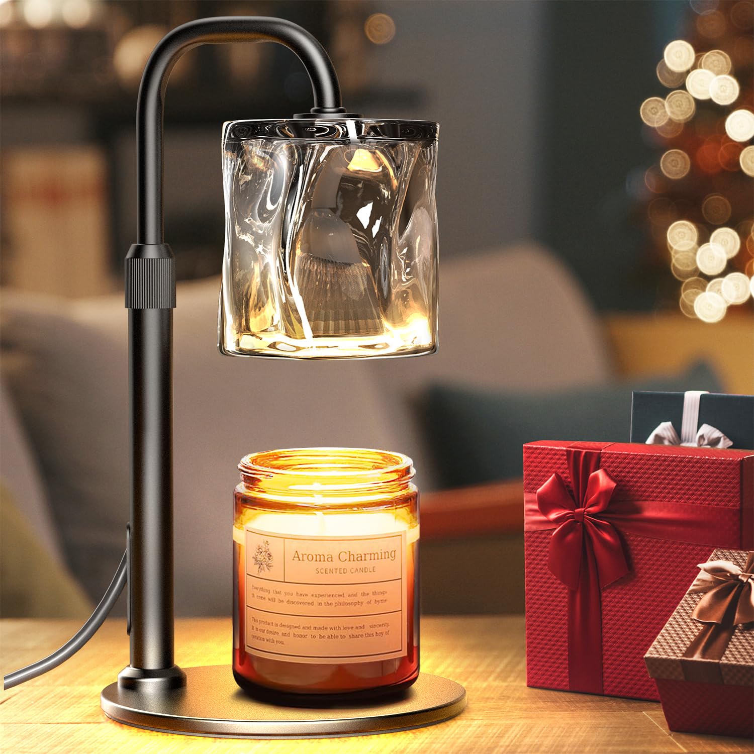 Candle Warmer Lamp,Mothers Day Gifts for Mom, Black Electric Candle Lamps Warmer with Timer&Dimmer, House Warming Gifts New Home Bedroom Decor Height Adjustable for Jar Candles, with 2 Bulbs