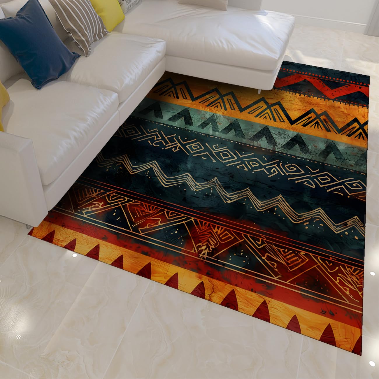 Tapis style chalet lodge aztèque pour réchauffer l'ambiance d'une chambre à coucher