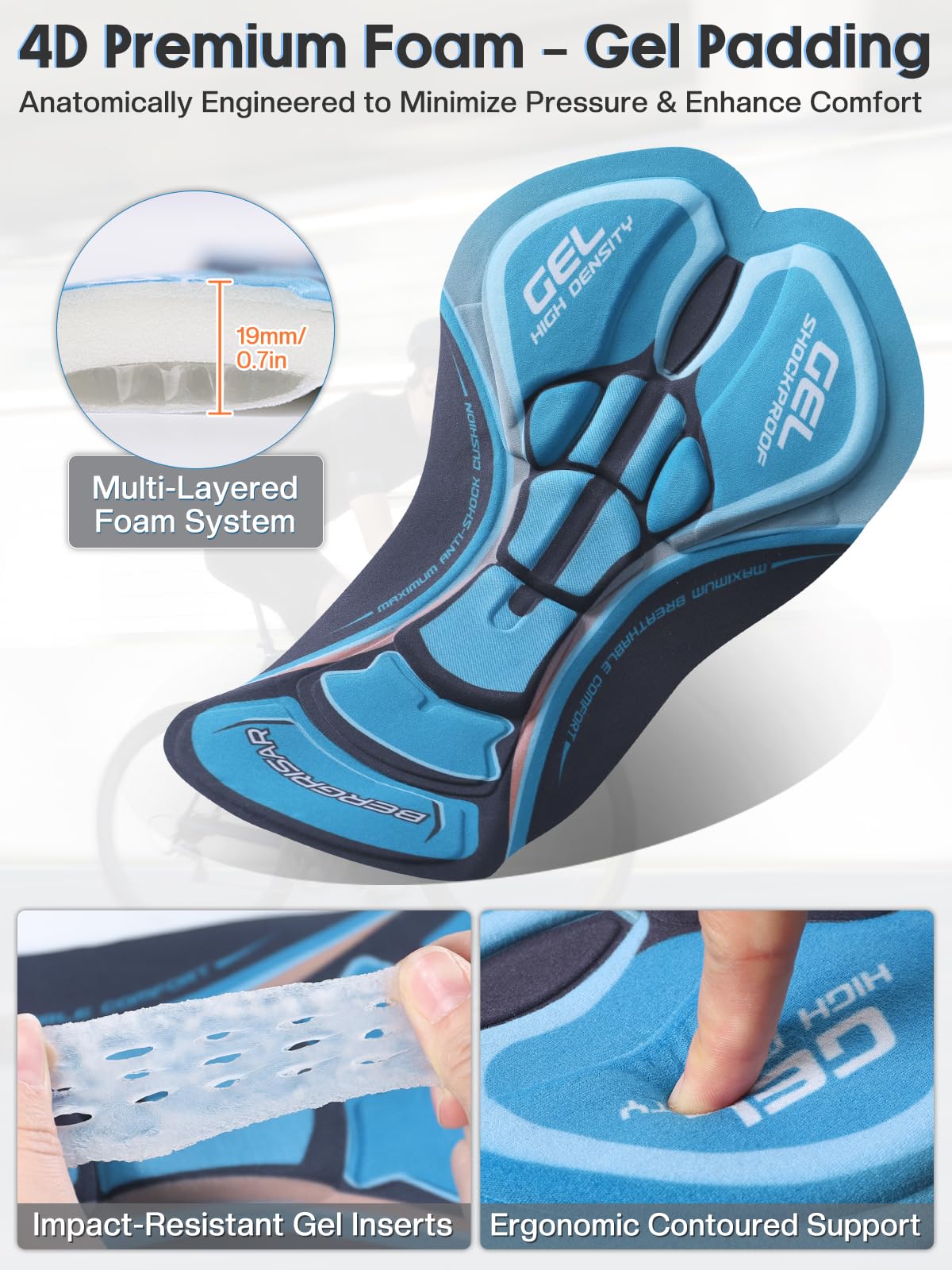 BERGRISAR Short de cyclisme rembourré respirant pour homme