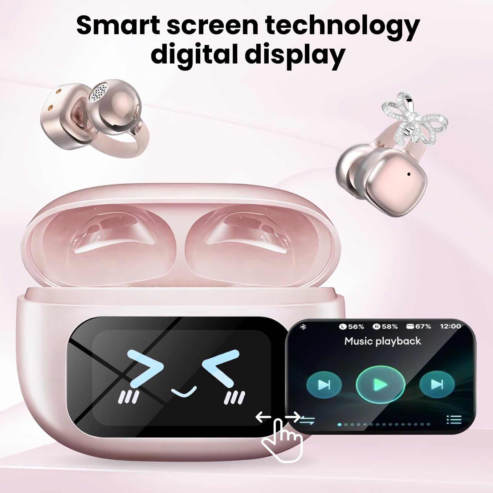 Alutoria Cuffie Auricolari Aperte, Touchscreen Intelligente Auricolare Con Clip, Cuffia Traduzione, 3.7g Ultraleggero Comfort, 65 ore di Riproduzione, Auricolari Open Ear Bluetooth 5.4 (ROSA)