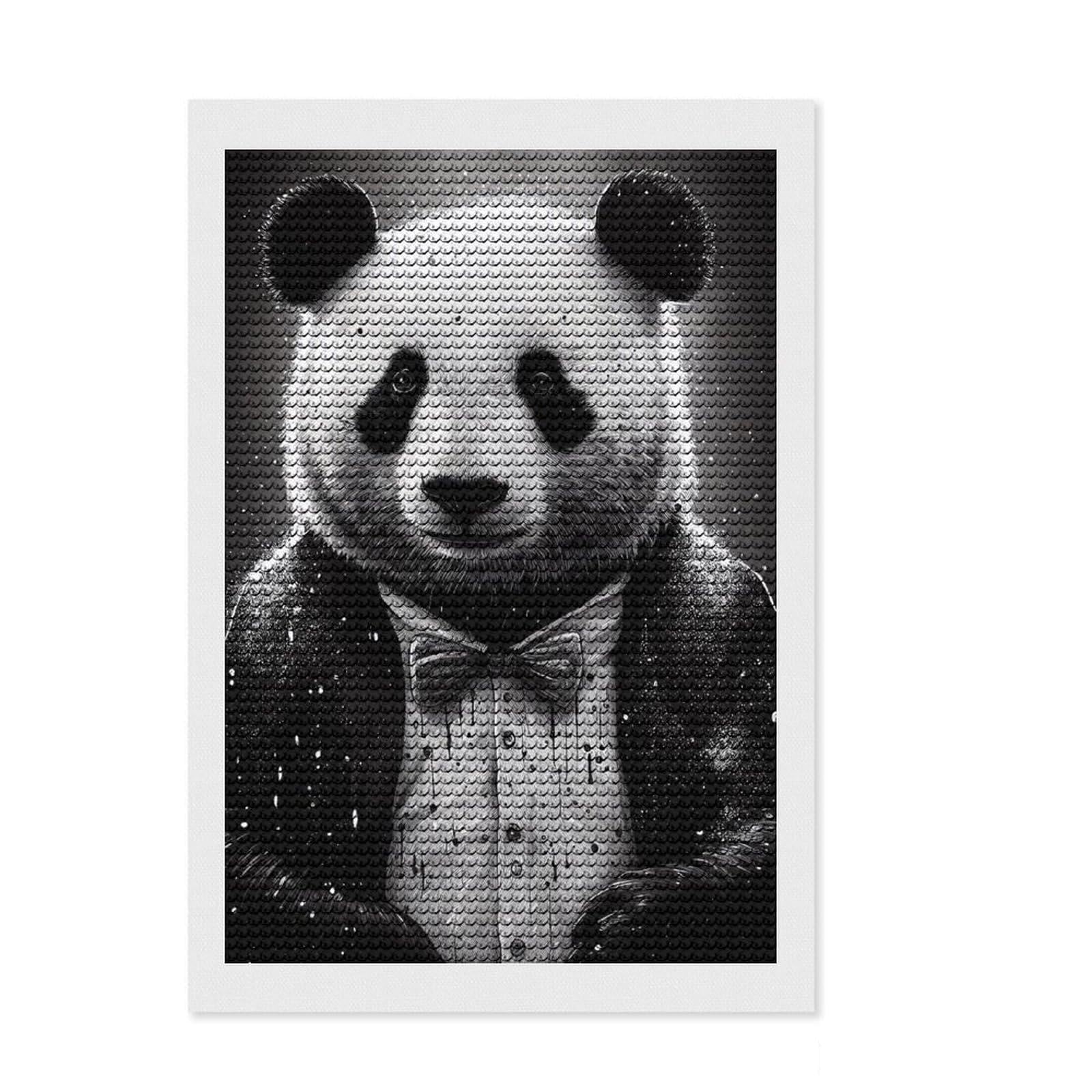 Junmoney Panda Smoking Drawing Diamond Art Canvas 8"x12", Farmhouse Decor, for Women, Fun Craft Experience, Thoughtful Handmade Gift