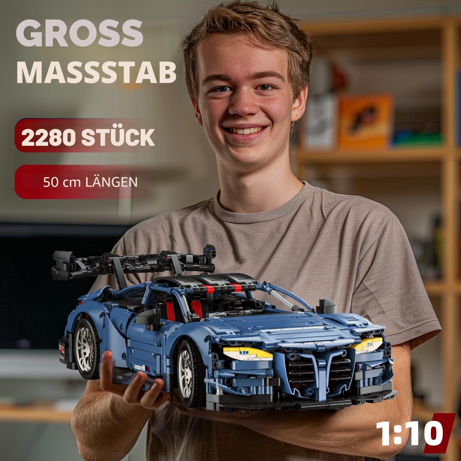 Technik M4 Sportwagen 1:10 Bausteinspielzeug, Fernbedienung Bausatz Auto | mit wiederaufladbarem Akku und Motoren, Geschenk/Sammlerstücke für 12-16 Jahre Alte Jungen und Erwachsene (2280 Teile)