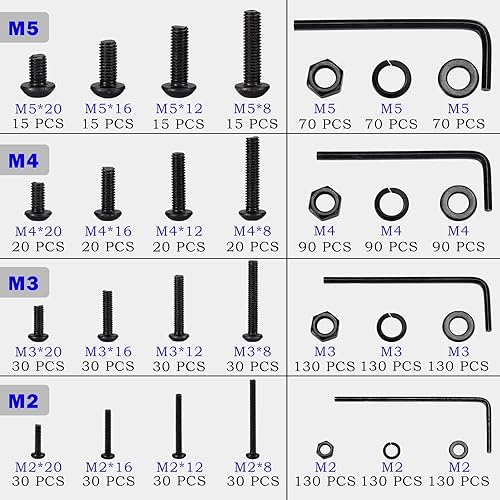Miniatura 2 de Juego surtido de tornillos y tuercas de máquina métrica, 1640 piezas, M2, M3, M4, M5, cabeza de botón hexagonal, juego surtido de tornillos