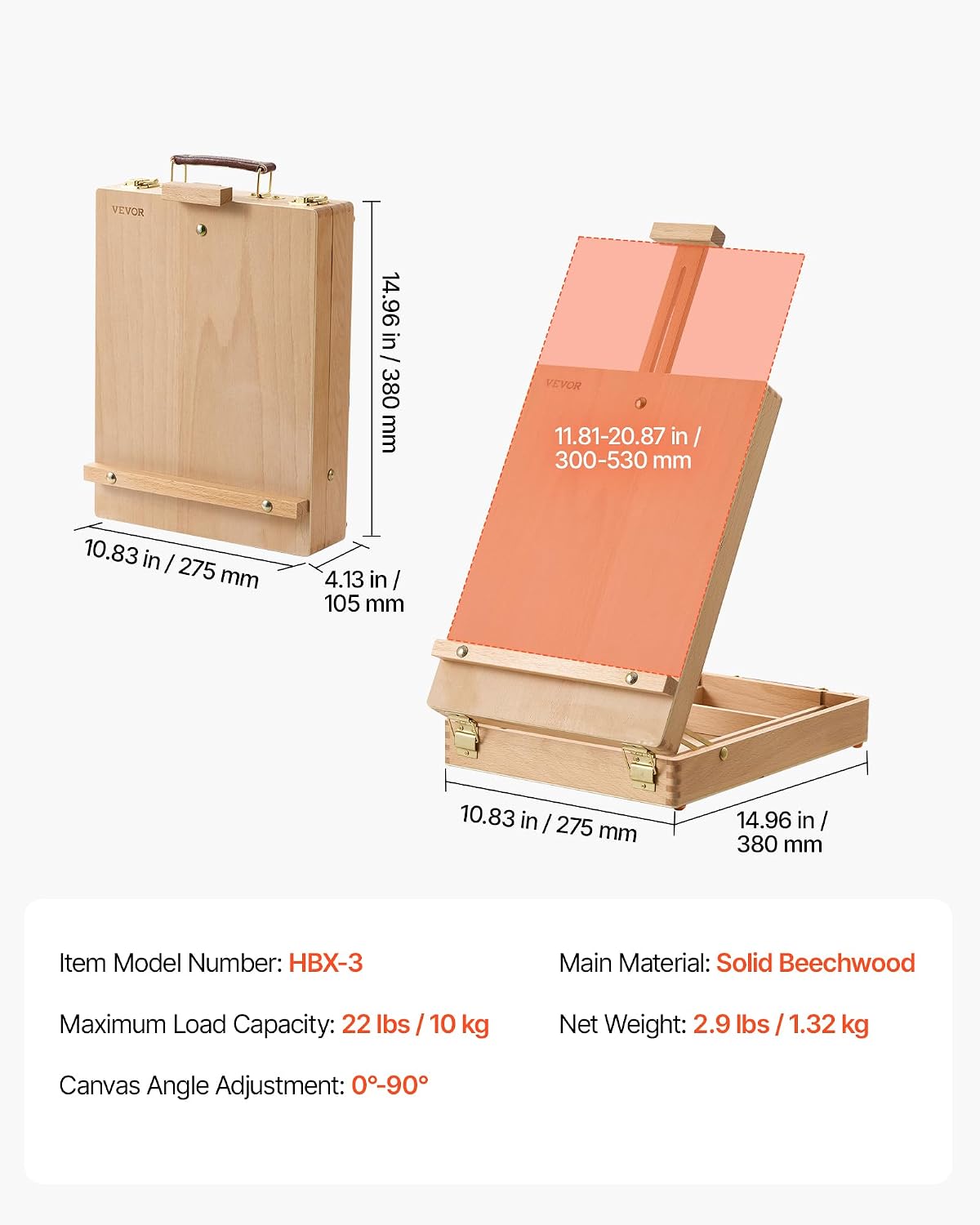 VEVOR Tabletop Easel for Painting Portable Beech Wood Sketchbox Art Easel