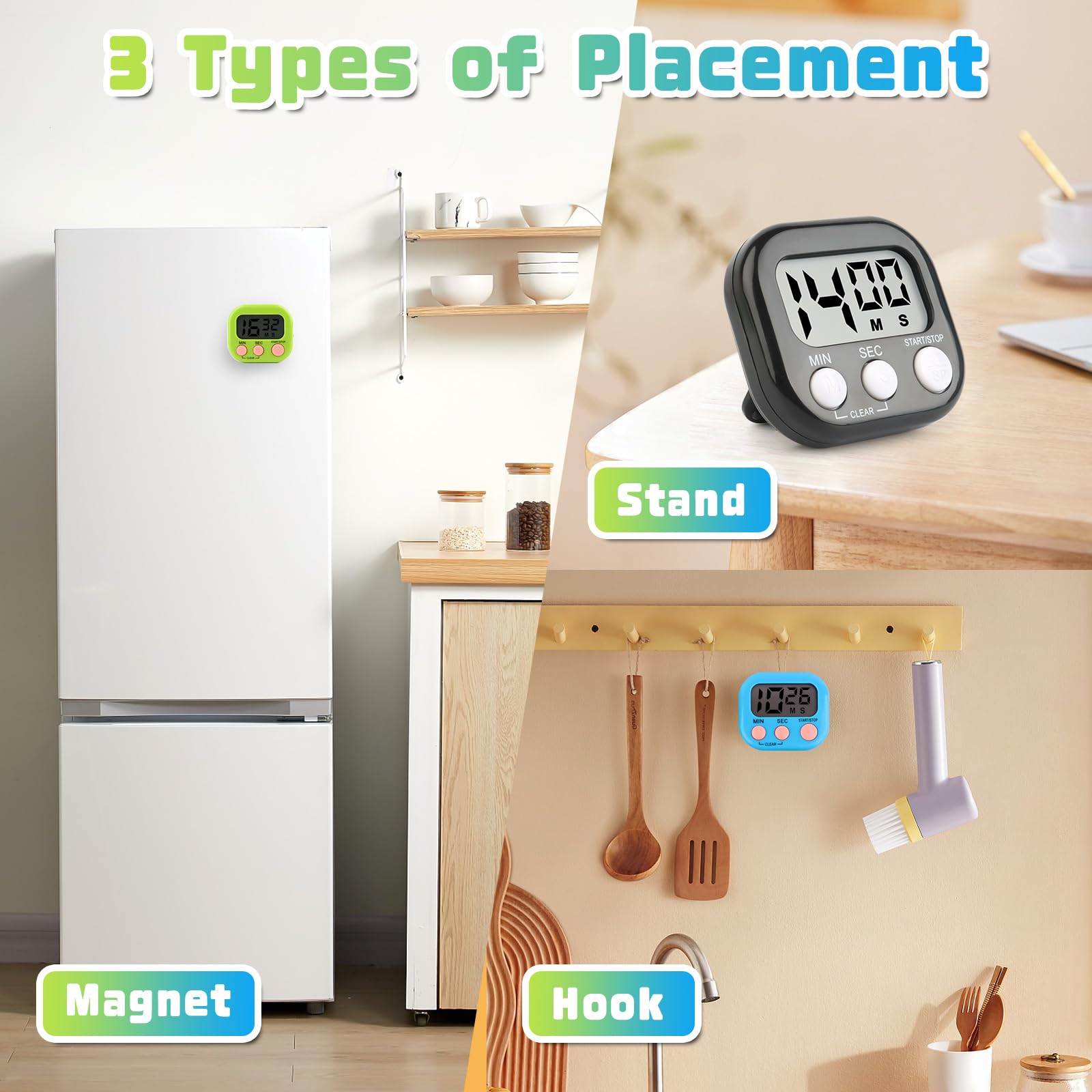4 Timer Da Cucina Digitali Colorati, Magnetici, Conto Alla Rovescia E Cronometro, Allarme Forte