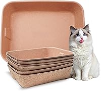 YCSKJK Disposable Cat Litter Boxes 6-Pack, Large 16.2x12.6x3.9" Sturdy Leak-Proof Eco-Friendly for Cats, Kittens, Rabbits (Brown)