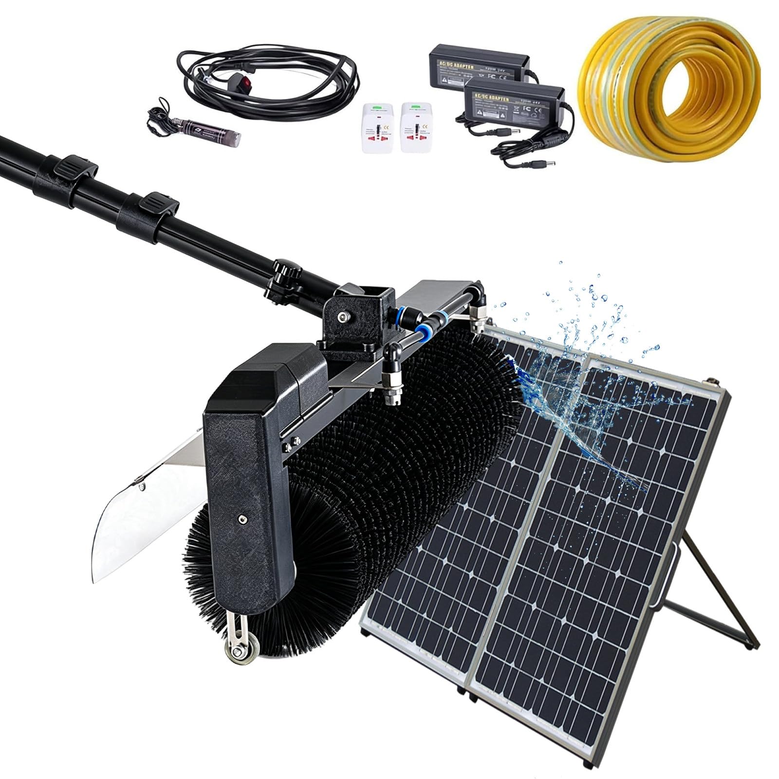 RUODATONLY 7.5m Solar Photovoltaic Panel Cleaning Tool, w/10 m Extension Hose & Water Pump, Outdoor Telescopic Photovoltaic Cleaning Brush, for including solar panels, window glass 3.5m/11ft