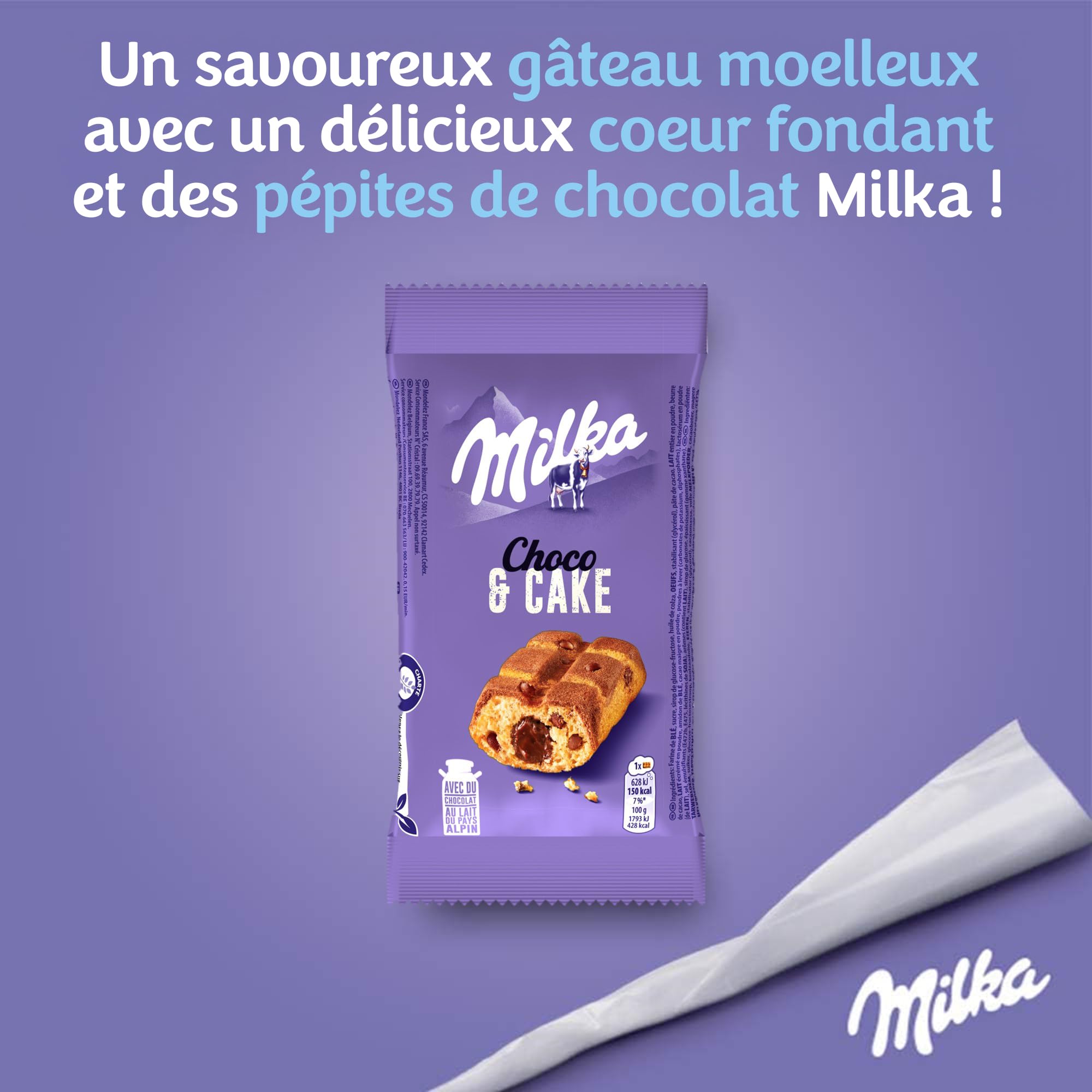 MILKA - Choco & Cake - Gâteau Moelleux Fourré au Chocolat au Lait Milka - Lot Gâteaux Individuels - Format Familial Pratique pour le Goûter des Enfants - Présentoir de 24 Paquets de 35 g