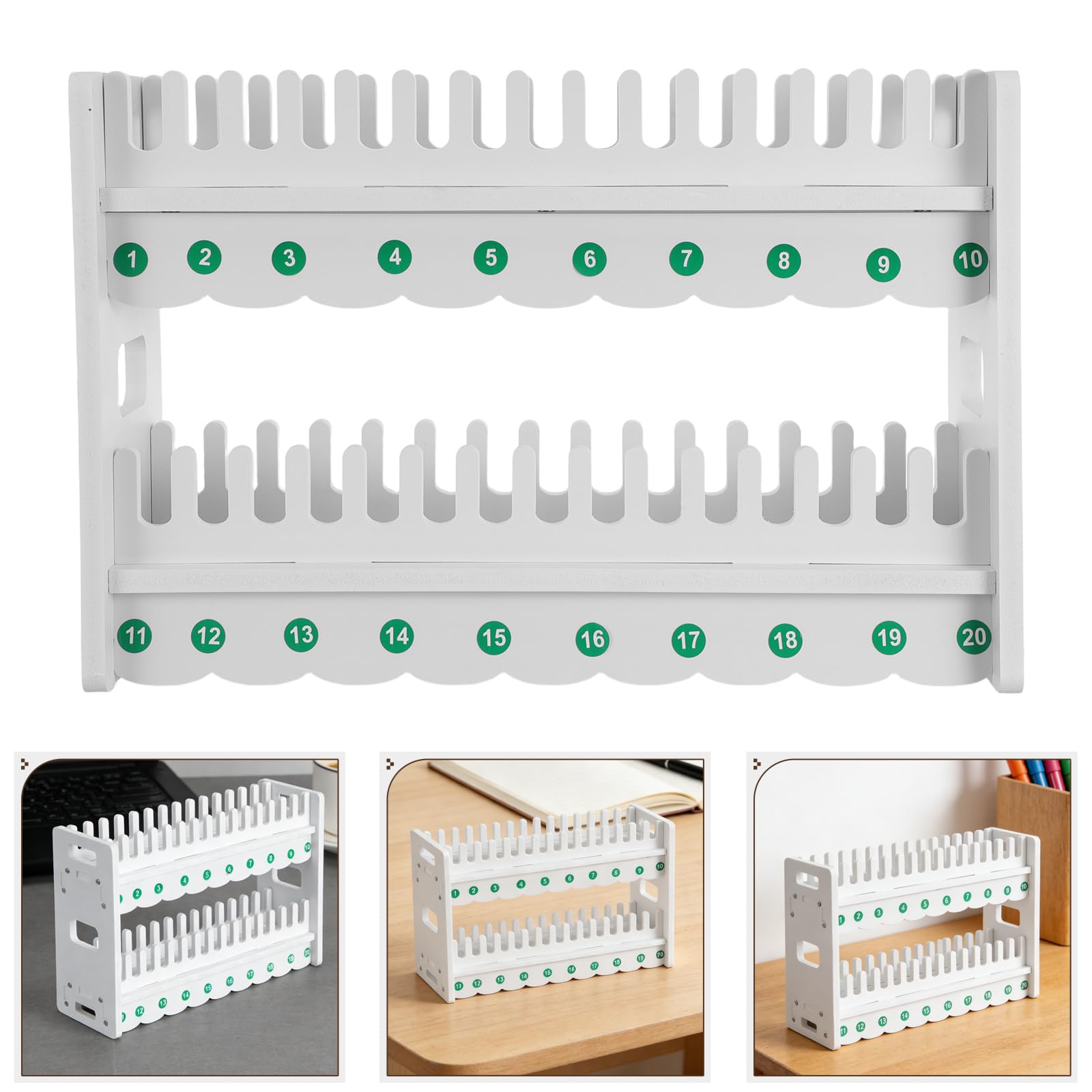 SHINEOFI Supporto per Telefono da Scrivania in Legno Multi-scomparto a 2 Livelli, Espositore Mobile da Tavolo 15 Spazi, Display per Telefono Cellulare per Ufficio, Aula e Negozio, Bianco