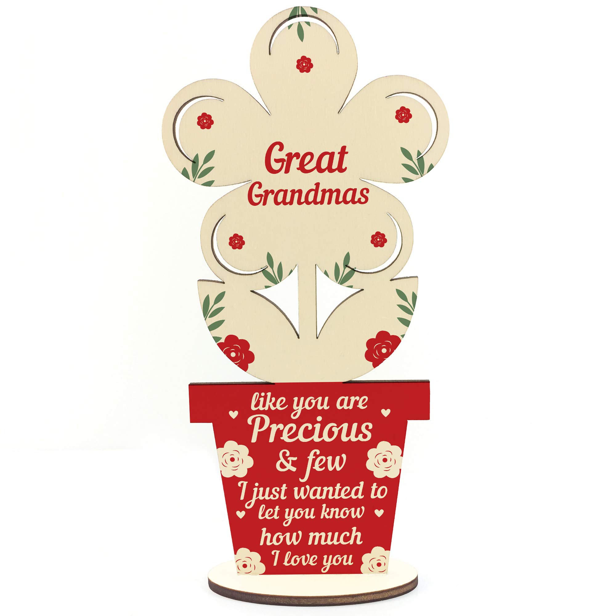 RED OCEAN Wooden Flower Great Grandma Birthday Gifts From Grandchildren Thank You Gift Keepsake