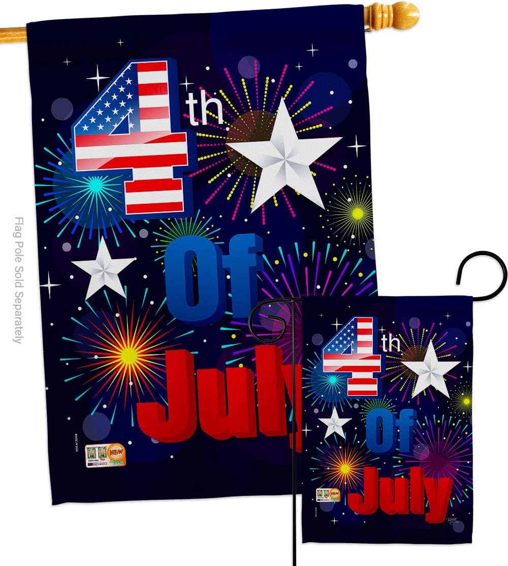 Breeze Decor S111089-BO Fireworks July 4th Americana Fourth of July Impressions Decorative Vertical House 28" X 40" Garden 13" X 18.5" Double Sided Flags Set Printed in USA Multi-Color