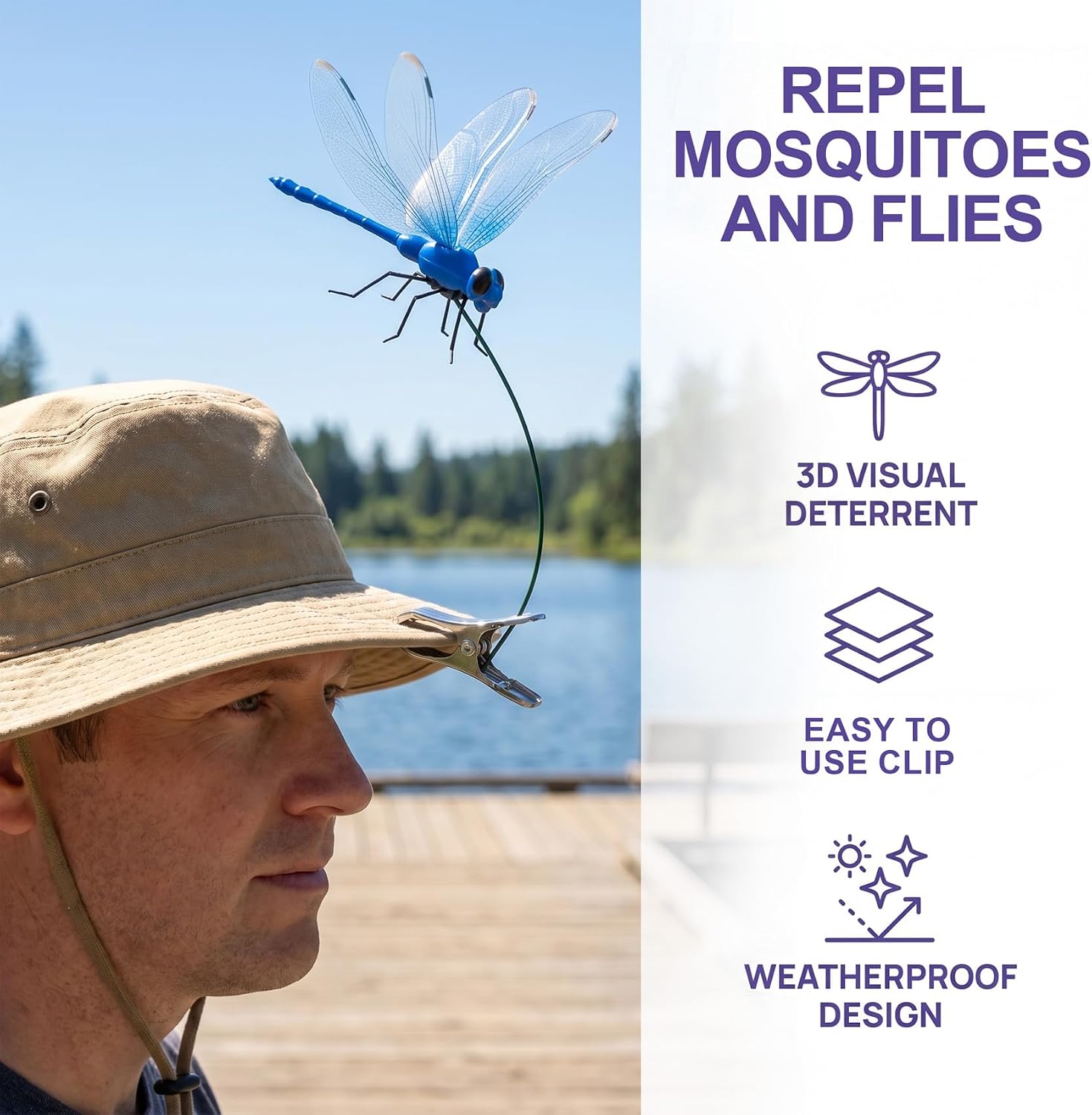 3pcs Dragonfly Hat Clip, Dragon Fly Clips, Fake Realistic Artificial Dragonflies, 3 Styles Fly Repelling Supplies for Indoor Outdoor Yard Garden Stakes Decor Craft- Red & Blue & Green image 4
