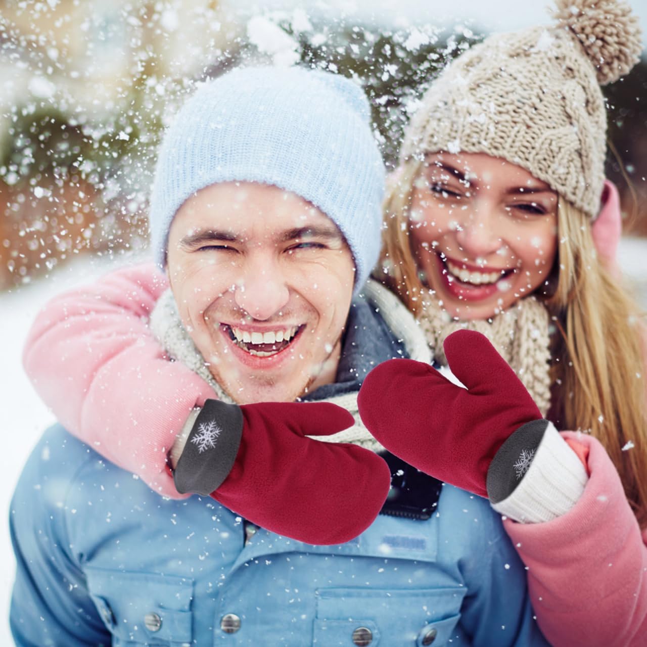 NOLITOY Winter Gloves for Couples Lovers: 3PCS Soft Double-Layer Warm Mittens Red Hand Warmer Gloves for Winter Outdoor Activities Valentines Day