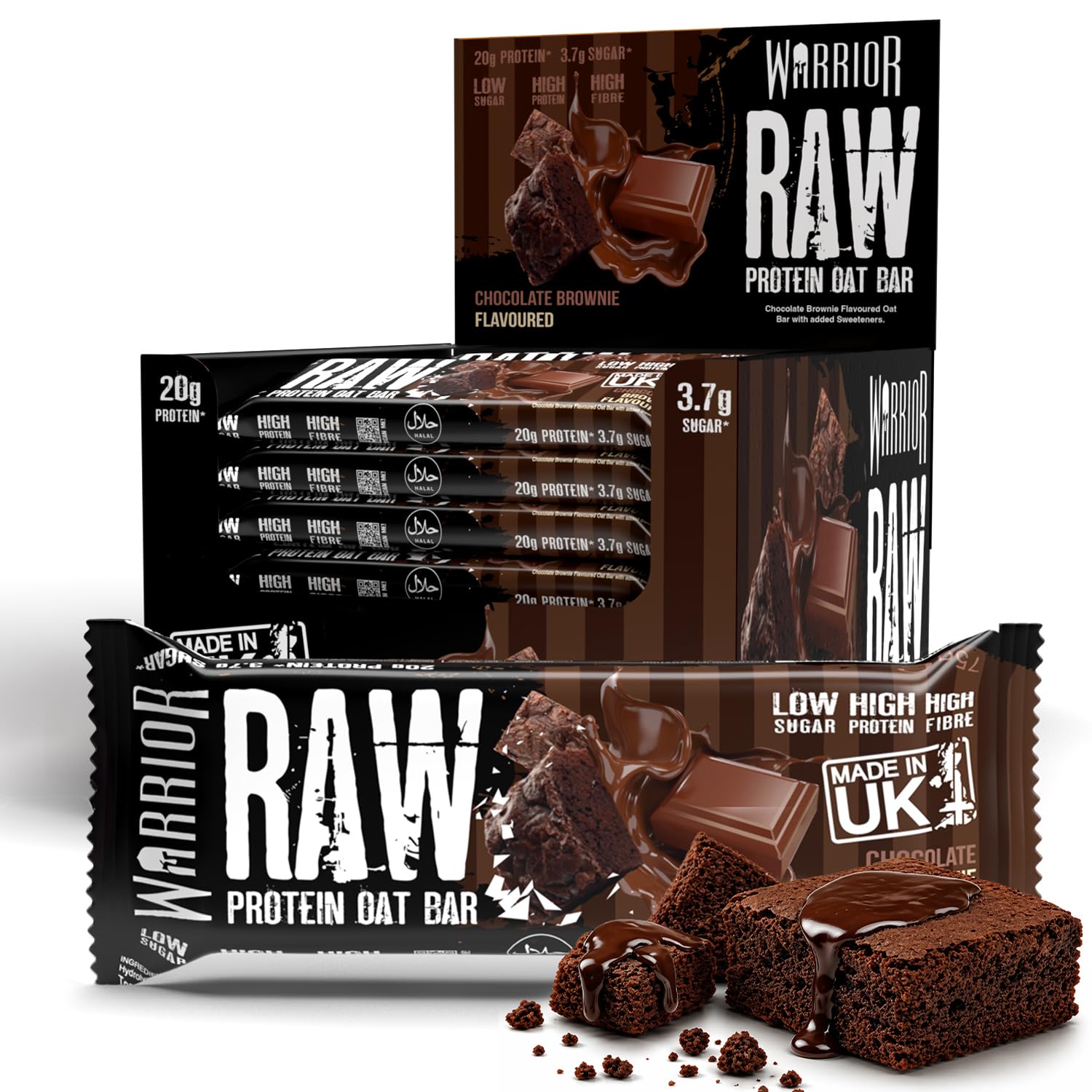 Warrior RAW Protein Flapjack 24 x 75g – 20g High Protein Bars, Low Sugar High Fibre Oat Bars – Protein Bars 24 Pack & Protein Snacks (Chocolate Brownie)