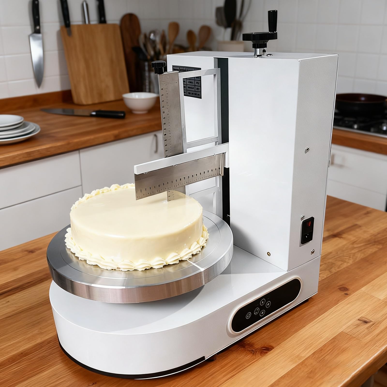 Máquina Eléctrica para Decorar Pasteles de 110-220 V, Glaseadora con Espátula de Acero Inoxidable 304, Suministros de Repostería y Velocidad de Rotación Ajustable(White)