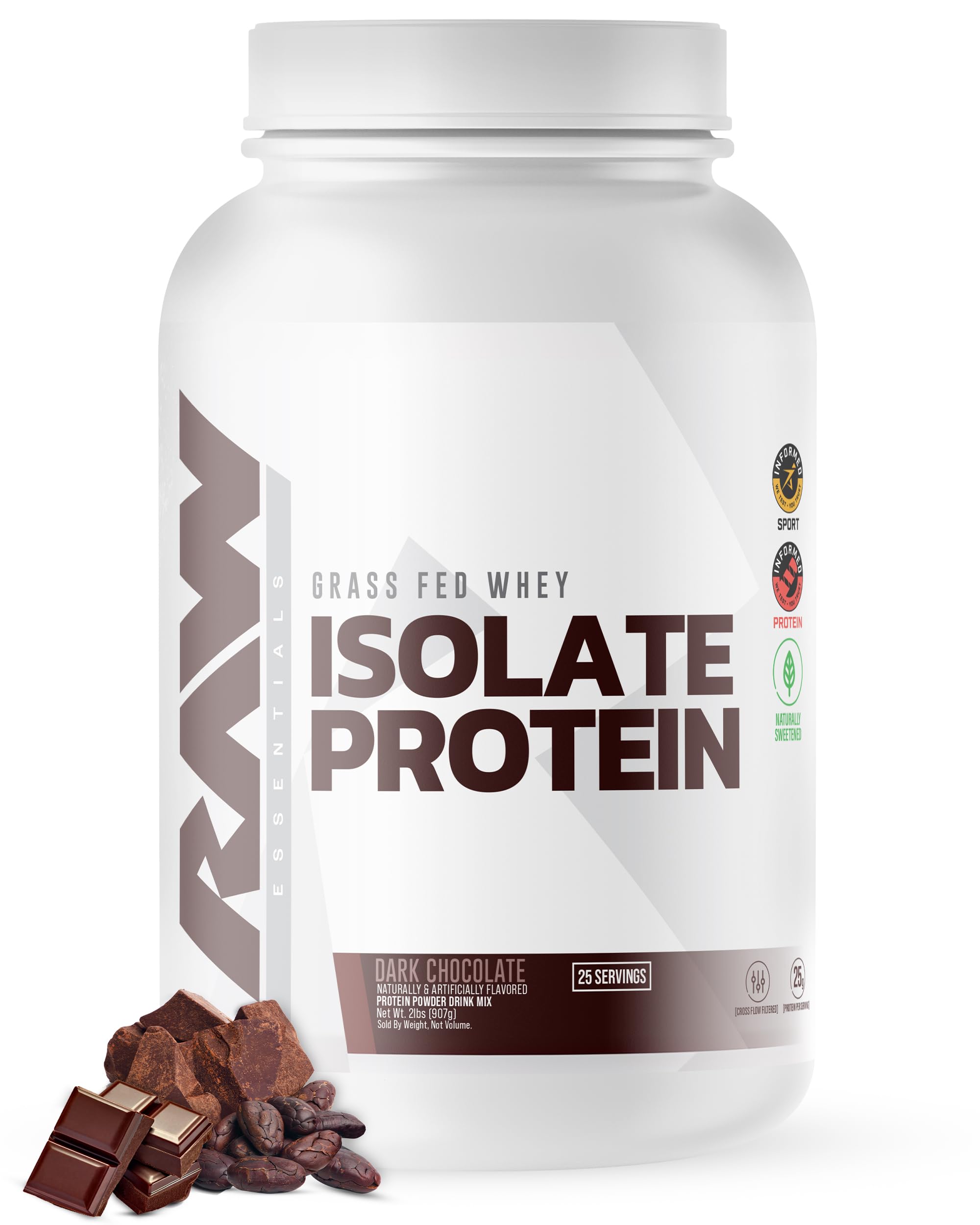 RAWWhey Isolate Protein Powder, Dark Chocolate - 100% Grass-Fed Sports Nutrition Whey Protein Powder for Muscle Growth & Recovery - Low-Fat, Low Carb, Naturally Flavored & Sweetened - 25 Servings