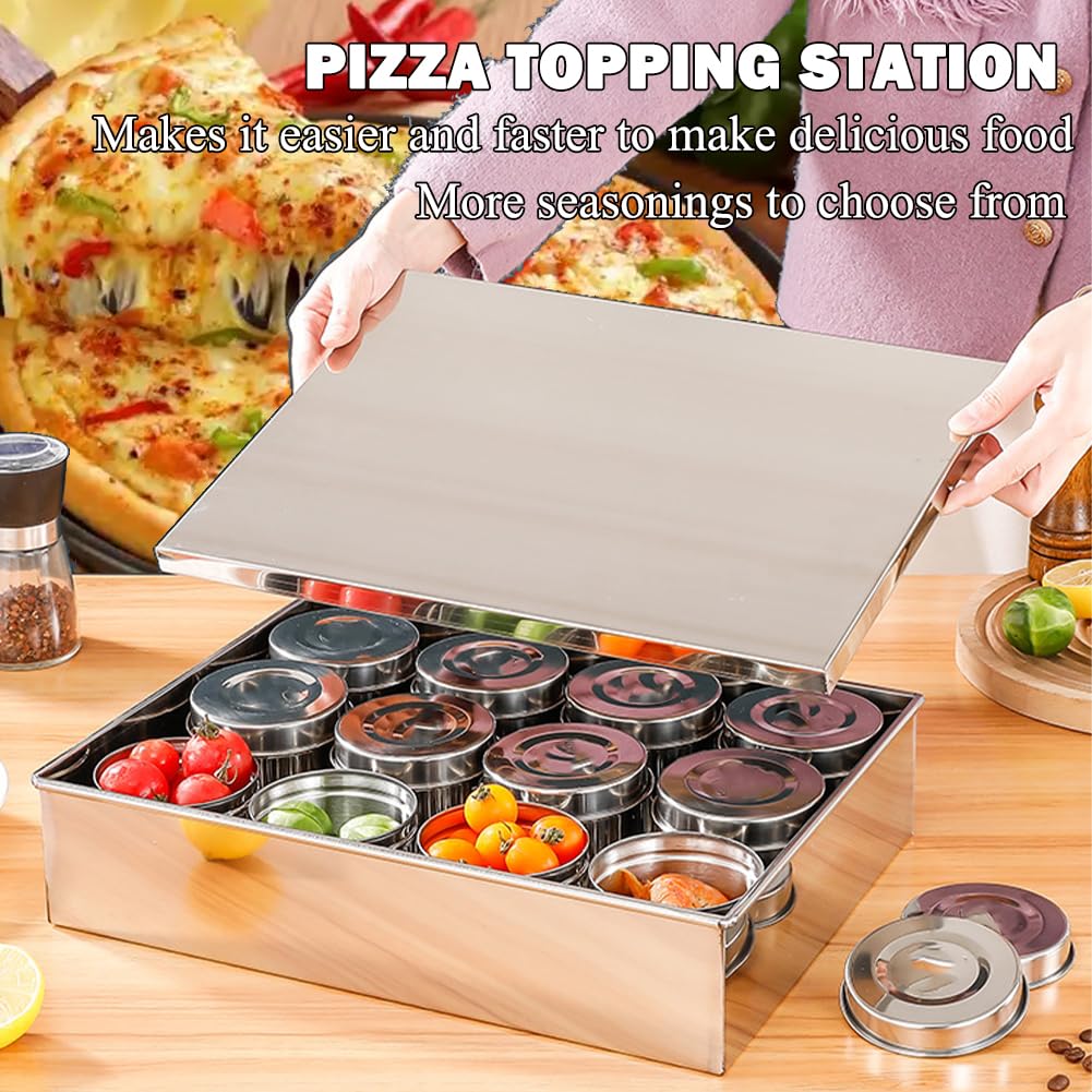 Vassoio per Pizza E Insalata, Porta Condimenti in Acciaio Inox, Contenitore per Condimenti per Pizza Rimovibile, Contenitore per Condimenti per Frutta E Verdura,6 Grid
