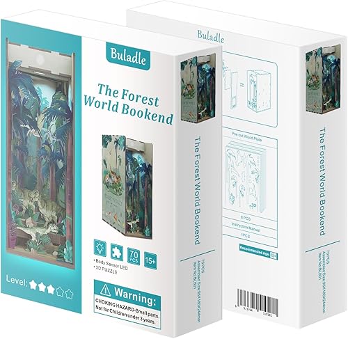 Miniatura 7 de Buladle Rompecabezas 3D, casa de muñecas en miniatura para coleccionistas y decoraciones de estanterías, kit de rincón de libro de bricolaje con luz