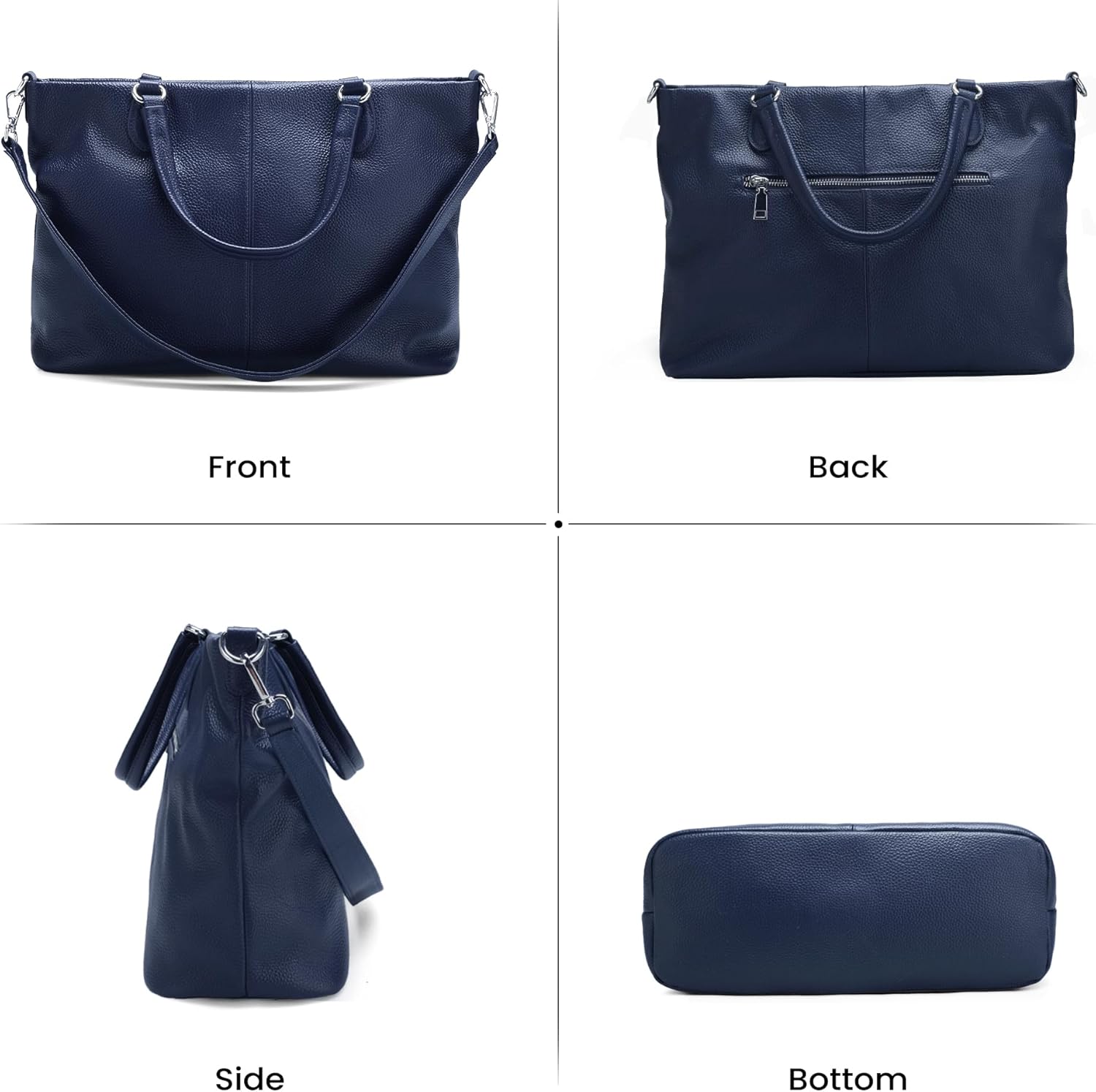 befen Soft Genuine Leather Tote Bag for Women with Zipper, Real Leather Shoulder Purse with Top Handle & Crossbody Strap - Image 6